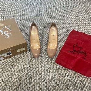 Authentic Christian Louboutin simple pump 120 patent nude high heel sz 37.5
